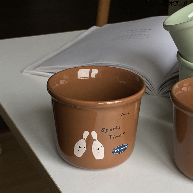 手绘陶瓷马克杯 清新薄荷绿羽毛球运动水杯情侣|undefined