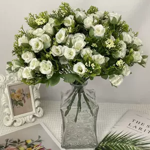 [厂家批发婚庆仿真花假花装饰花石榴玫玫瑰花塑料花婚礼手捧花束]