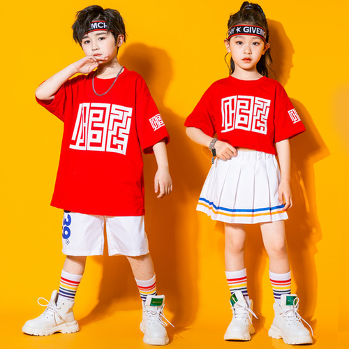 Children boys girls rapper singer  street hiphop dance outfits for kids cheerleading  jazz dance costumes children private street dance tide groups chorus suits 