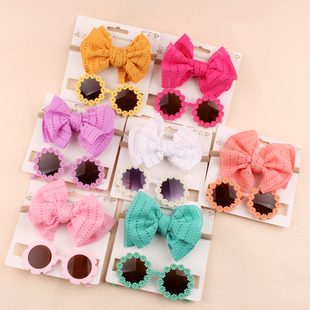 European and American Ins Style Children's Sunglasses Bow Hair Band suit Baby's Outdoor Travel Headwear Sunshade Glasses