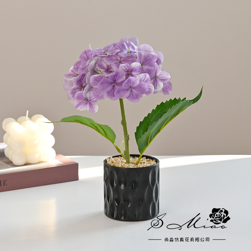 Flor falsa película 3D pequeña hortenida bonsai de alta calidad fábrica de flores de simulación decoración del hogar plantación verde flor falsa plantación en maceta