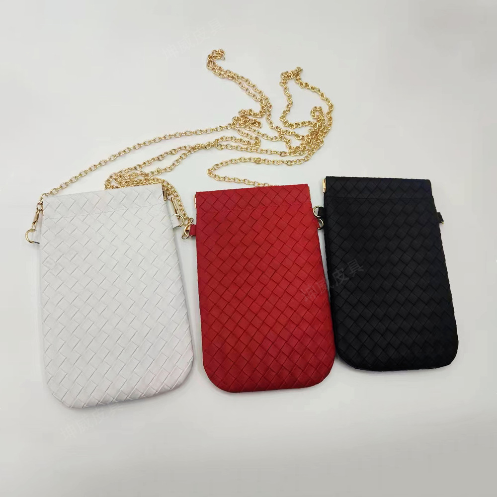 (2개) PVC 미니 휴대 전화 짠 패턴 가방 간단한 유행 올 매치 어깨 크로스 바디 가방 여성 하이 엔드 지퍼 크로스 바디 백