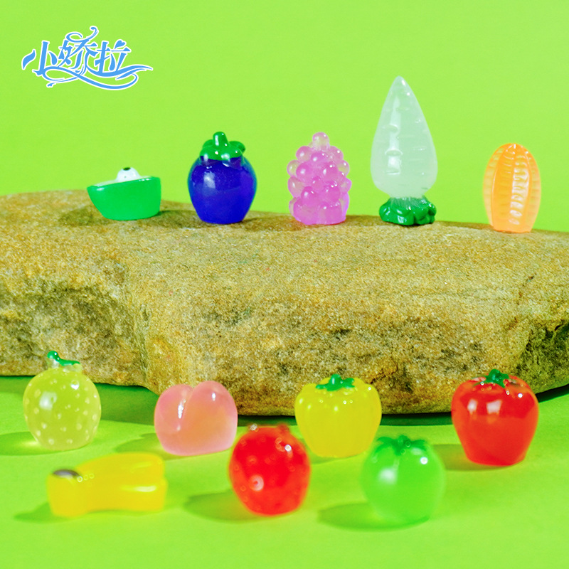 Simulación mini juego de comida en miniatura resina luminosa fruta fresa uva modelo hecho a mano bricolaje vegetal decoración decoración