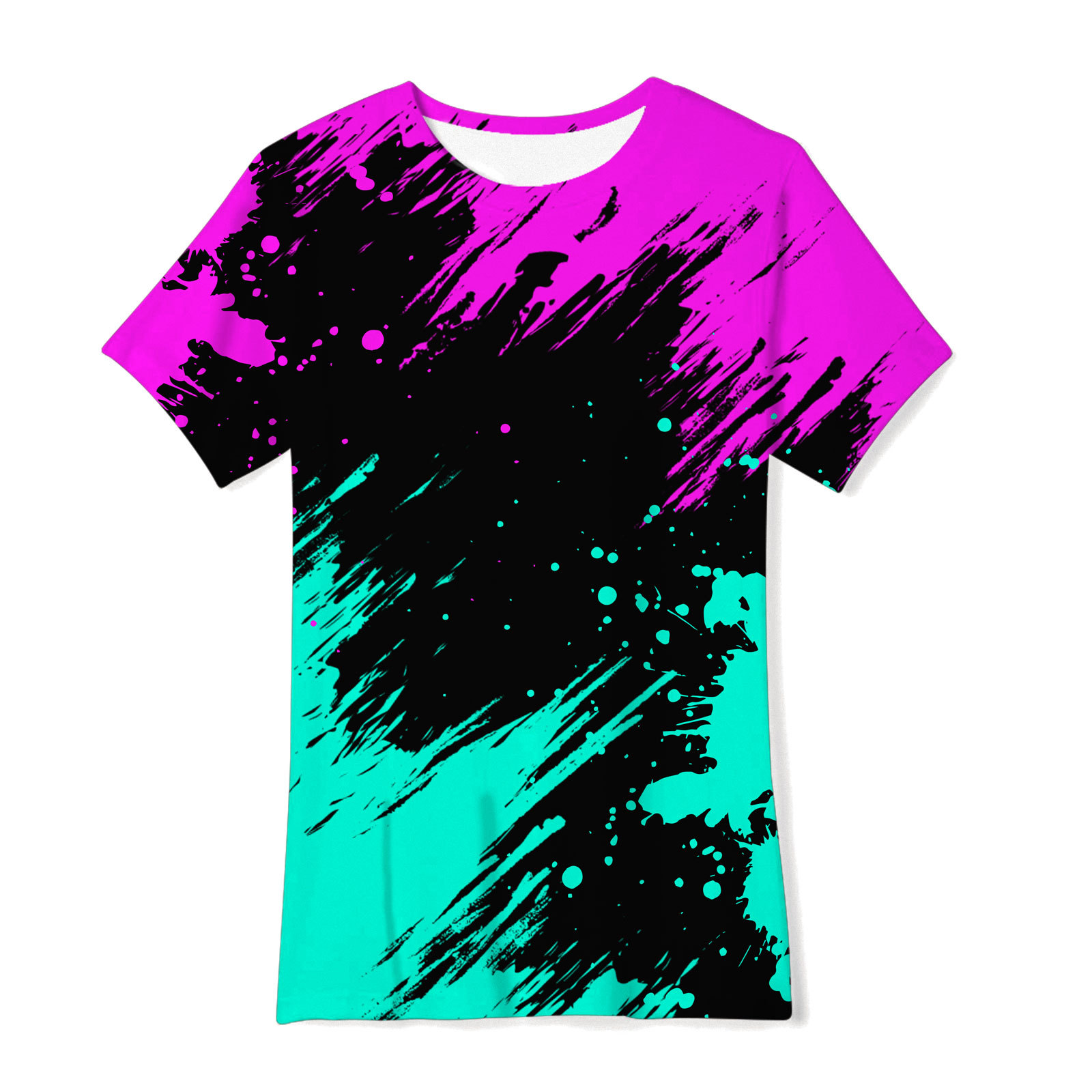 Camiseta de manga corta holgada de verano con pigmento de siete colores para niños, con estampado digital 3D de comercio exterior transfronterizo.