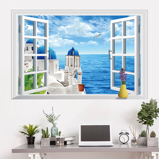 Bathroom Toilet Wall Tiles Wall Covering Ugly Waterproof 3D Stereo Fake Window Wall Sticker Decorative Sticker Wallpaper