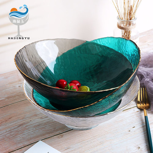 Sea crystal jade European style personalized creative glass fruit plate for living room and tea house with snack storage kitchen decoration fruit basket