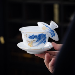 氷種ホバリング三才蓋碗シングル蓋付き陶磁器中国式工夫茶器家庭用接客小容量茶器