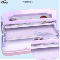 Disney stylus pen box stationery box three-layer tinplate with reading bookshelf Frozen Elsa primary school student pencil box