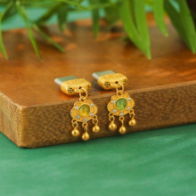 S925银镀金镶嵌碧玺如意防尘塞小配饰DIY时尚新中式个性风小配件