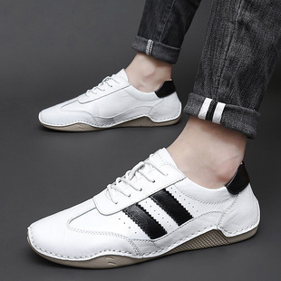Cross-Border Amazon Men's Shoes Large Size Cowhide Casual Bean Shoes Sports Trendy White Shoes Driving Shoes Lazy Shoes