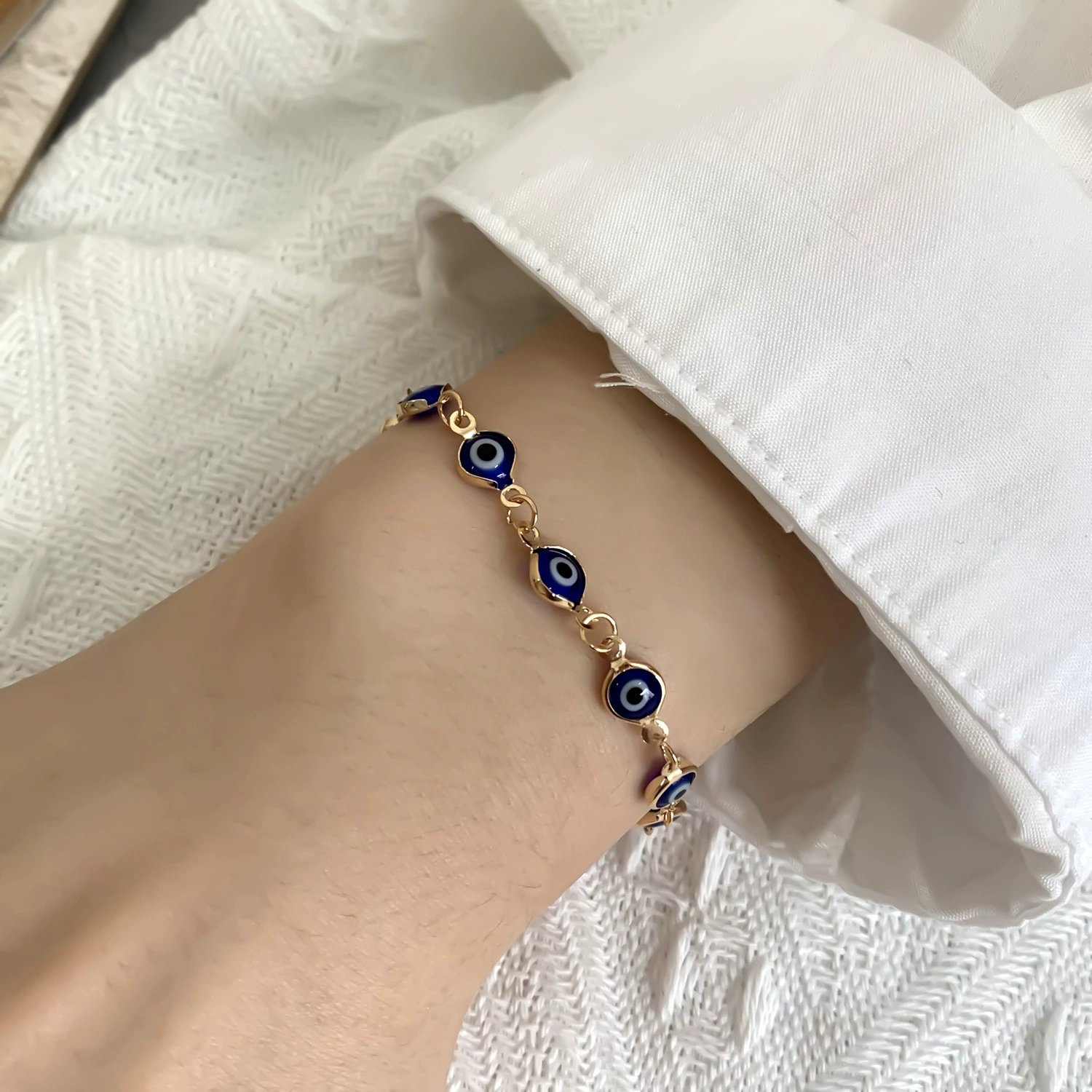 Браслет Gangmai Jewelry BR22Y0176 — 6 мм сплав защитное «глаза-злой глаз» регулируется 16+5 см