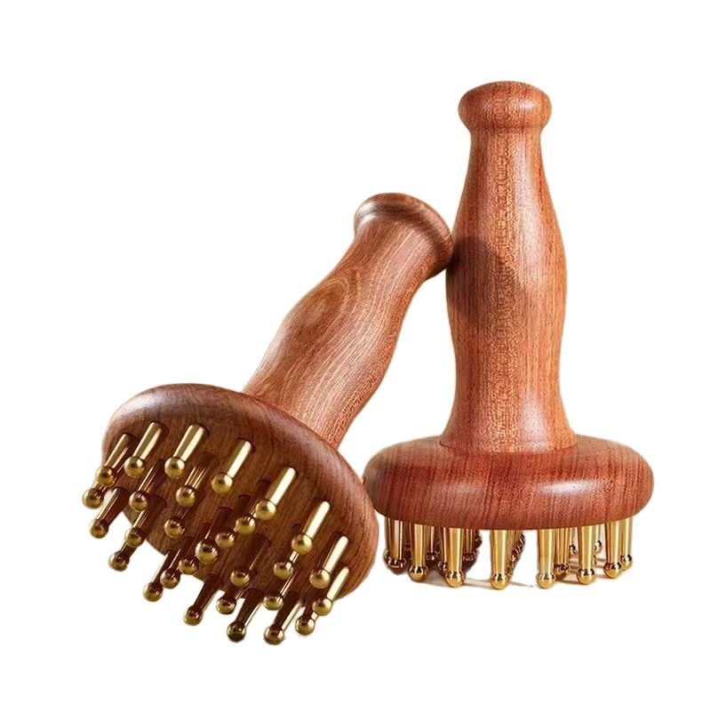 Cepillo meridiano de latón para todo el cuerpo mango de madera de palisandro para frotar el abdomen y el estómago, artefacto de masaje para reducir la grasa y dragar el cepillo meridiano del hígado y la vesícula biliar