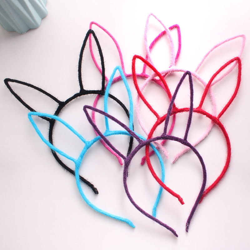 Candy -colored rabbit ears head hoop Creative plush metal hair hoop…