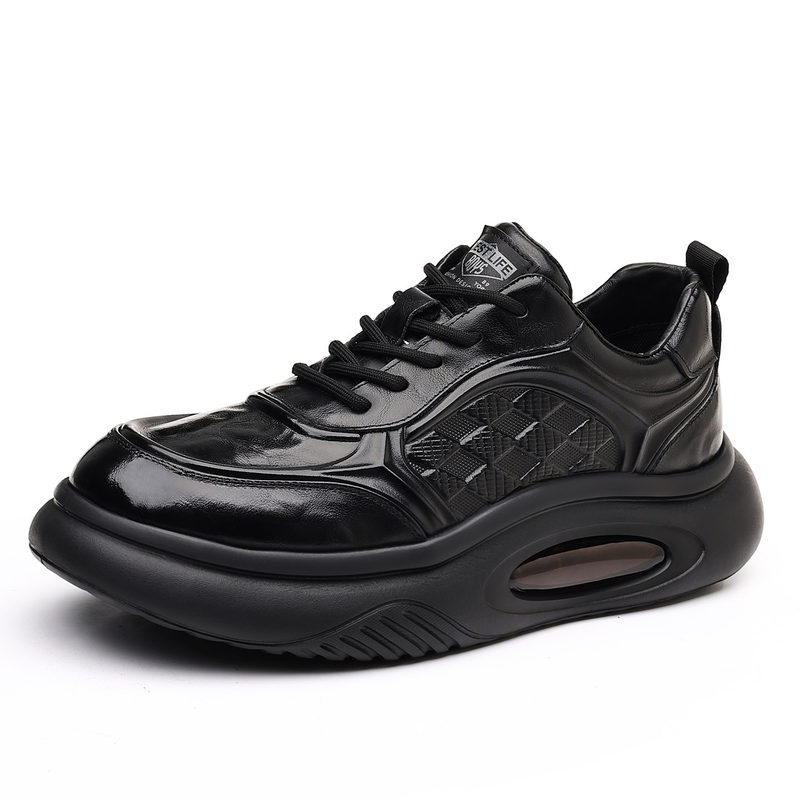 Giày thể thao nam da bò thật đế dày tăng chiều cao, giày sneaker nhẹ thoáng khí gót 3–5 cm — màu nâu, màu đen