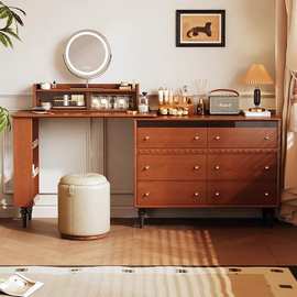 北欧实木梳妆台转角化妆桌斗柜卧室小户型书桌二合一储物收纳柜