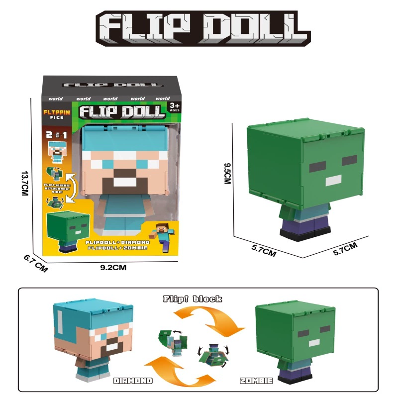 Кукла-гигант Flip Doll (MC) трансформирующая кубическая фигура — стиль Steve/Alex, 2 в 1 разворот, подарочная коробка с витриной, возраст 3+