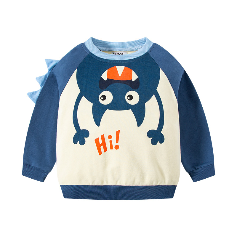 Ropa para niños Coreano Primavera y Otoño nuevos niños suéter de dibujos animados monstruo impreso suéter de los muchachos suéter de una sola pieza entrega