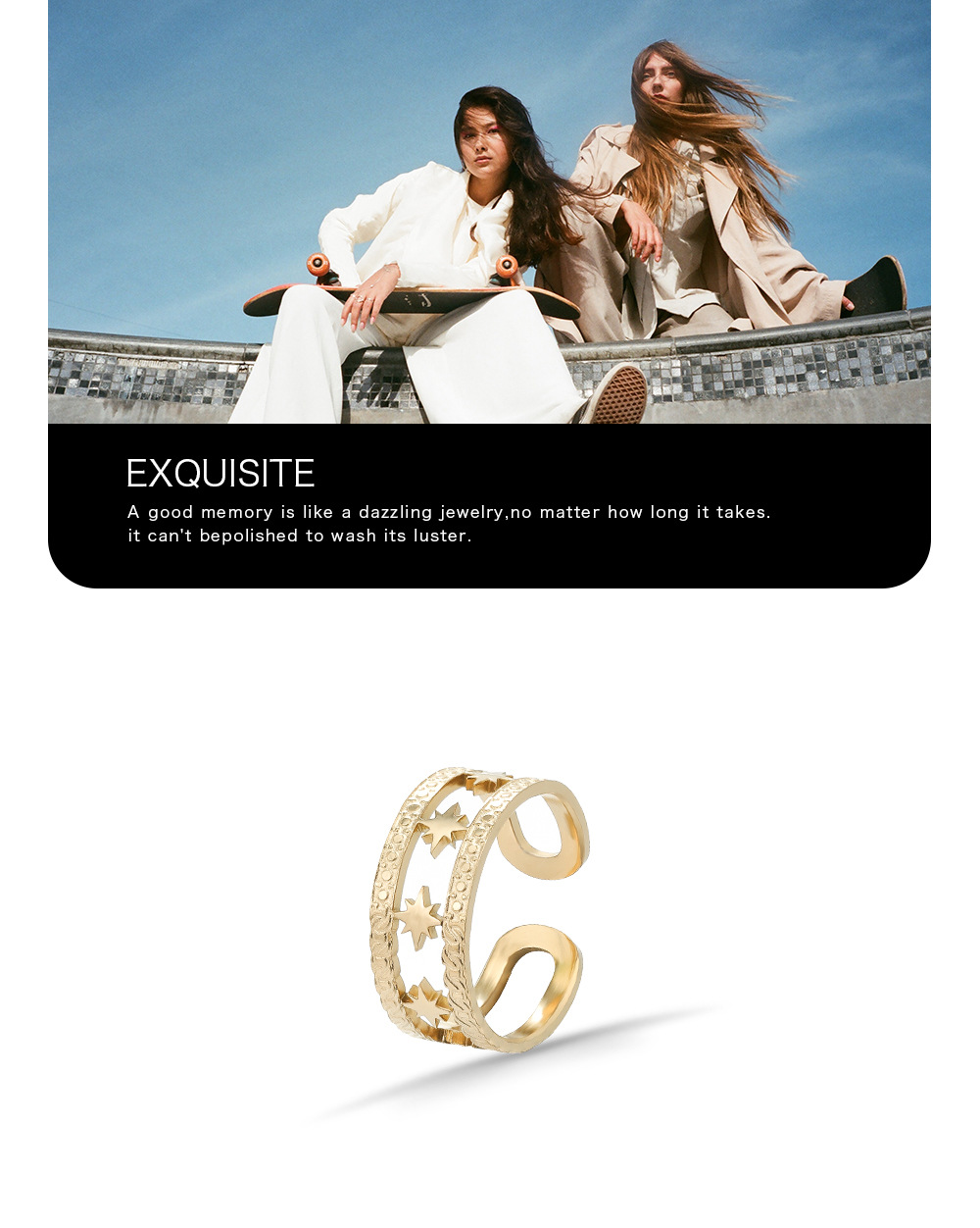 4g Weight Vacuum Plating Gold Plating Process Vacuum Plating Real Gold Plated Star 304 Stainless Steel Fashion Waterproof Non Tarnish Rings