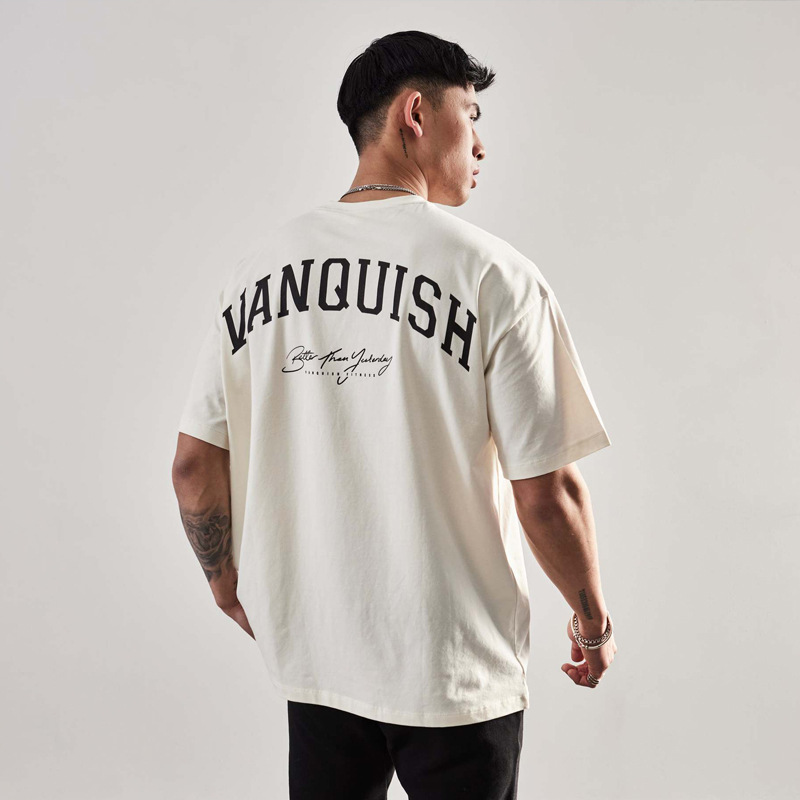 Pánské tričko VANQUISH oversized, čistě bavlněné tričko s kulatým výstřihem a krátkým rukávem, běžecké, tréninkové, ležérní_voghion.com
