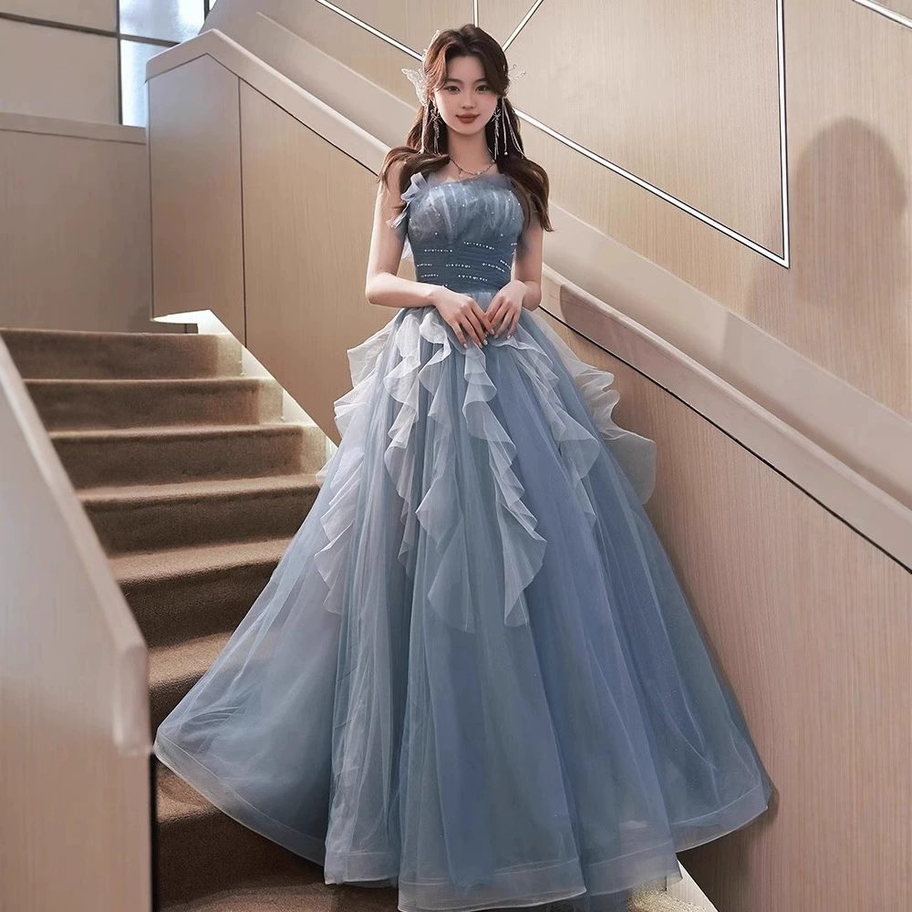 Голубое кружевное элегантное платье, подарок на день рождения, высокое качество