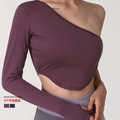 Wuxi Guiyi Cross-Shoulder Yoga Elastic Sexy Asymmetrical Cross-Shoulder Long-Sleeve Wrinkle-Resistant Slimming Running Sport Top Blouse