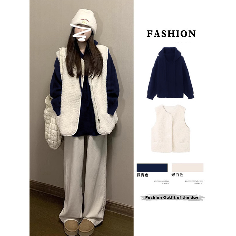 Lamb Wool Polar Fleece Vest for Women 2025 New Autumn and Winter with Sweatshirt Layered Outer Wear Warm Vest Vest Cardigan