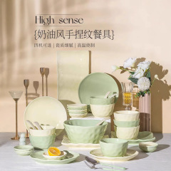 陶磁器碗皿セット家庭用卸売り景徳鎮釉下彩クリーム風食器碗セット会社プレゼント