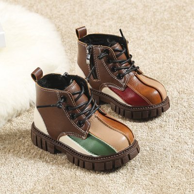 children Martin Girls Boots 2021 new pattern Plush keep warm Cotton boots Color matching Bootie Boots Children's shoes winter