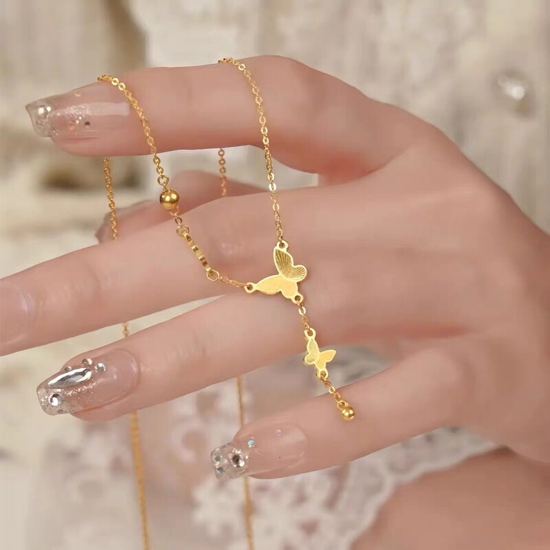 Ancient butterfly tassel necklace female plated 18K light luxury fashion simple skirt versatile temperament clavicle chain for girlfriend Ancient butterfly tassel necklace female plated 18K light luxury fashion simple skirt versatile temperament clavicle chain for girlfriend