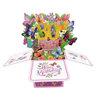 Cross-border Hot Sale Colorful Butterfly Birthday Cake Stereo Box Greeting Card Paste Glitter Powder Age Birthday Blessing