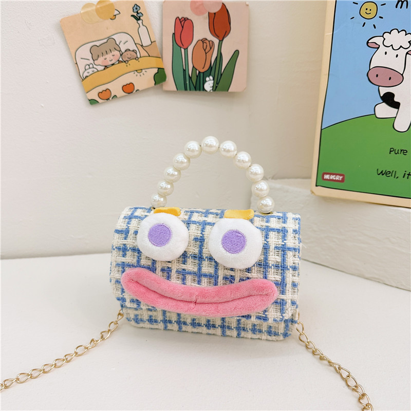 Bolso de perla para niños 2023 nuevo algodón y lino cadena pequeña bolsa cuadrada Linda fea linda chica bolsa decorativa bolsa de mensajero