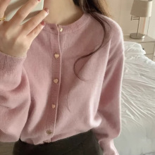 25年新款精仿羊毛针织开衫女圆领单排扣纯色宽松休闲简约长袖外套