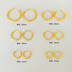 ベトナム産真鍮製サンドゴールドタンカ風大ぶりイヤリング、軽量高級感、女性用30mm、耐摩耗性、5ヶ月保証