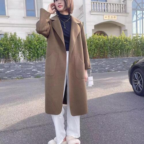 Double-sided velvet coat, high-quality cashmere coat, versatile double-sided felt coat for petite people, medium length, lapel collar