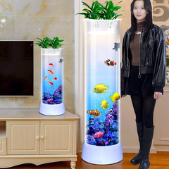 水槽リビングルーム小型垂直円筒形床置きエコ金魚水槽家庭用水族館クリエイティブ水交換なしその他