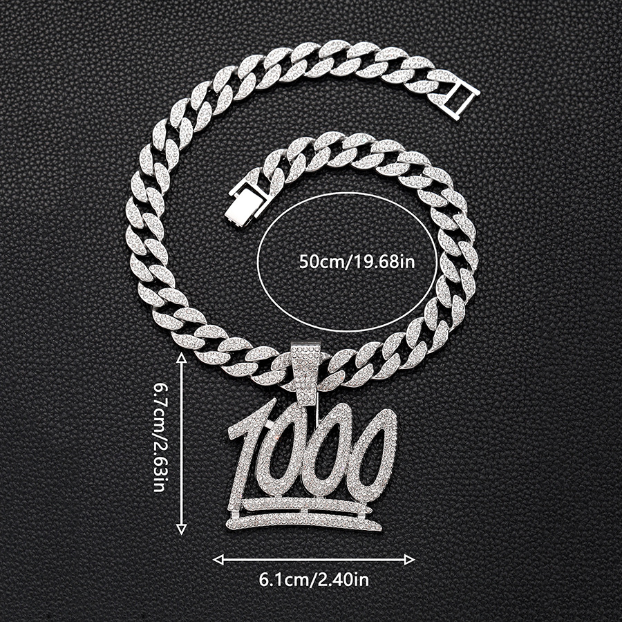 Hot selling full diamond 1000 point Cuban necklace Men's trendy cool street dance decorative pendant_voghion.com