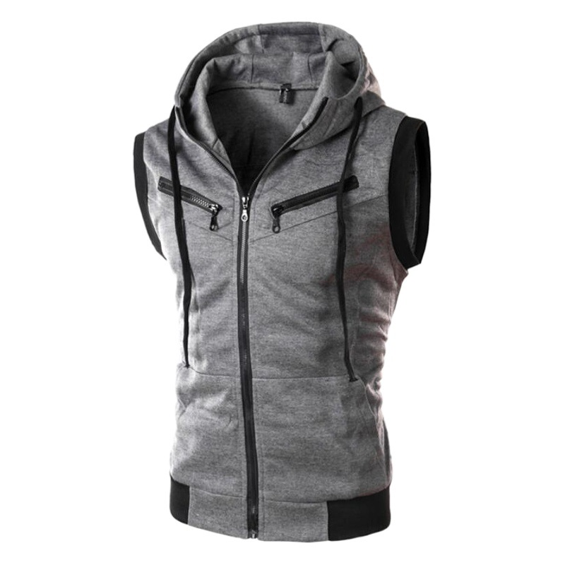 Invoicing Available. New Summer Men's Hooded Sleeveless Vest, Solid Color Casual Slim-Fit Vest