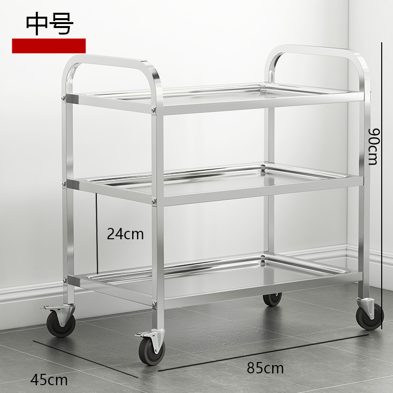 Carrito de Comedor de Acero Inoxidable de Tres Niveles para Uso Comercial en Hoteles, Carrito de Servicio Móvil, Estante para Entrega de Alimentos, Estante para Almacenamiento de Bebidas, Carrito Reforzado.