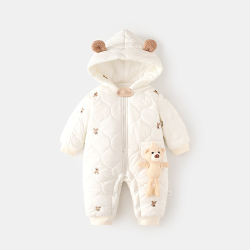 Baby cotton-padded outdoor clothes, baby clip-on, one-piece clothes, autumn and winter thickened climbing clothes, children hooded windproof cotton coat