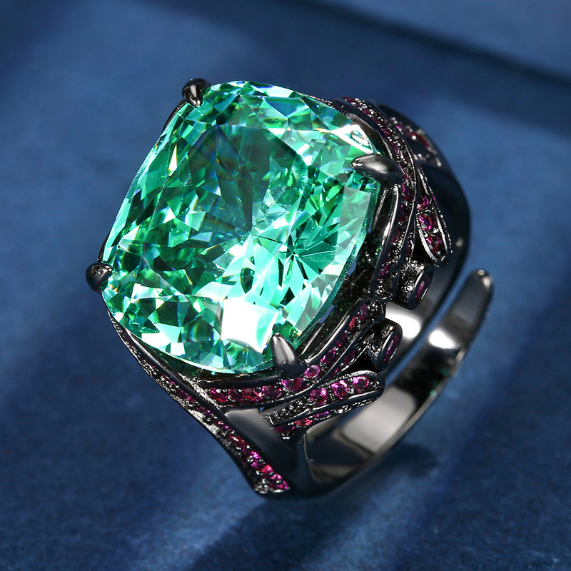 2025 Zhuang Shengsheng Jewelry Fondo de cobre chapado en oro simulación nido de pájaro Chapala verde anillo premium femenino 14*16