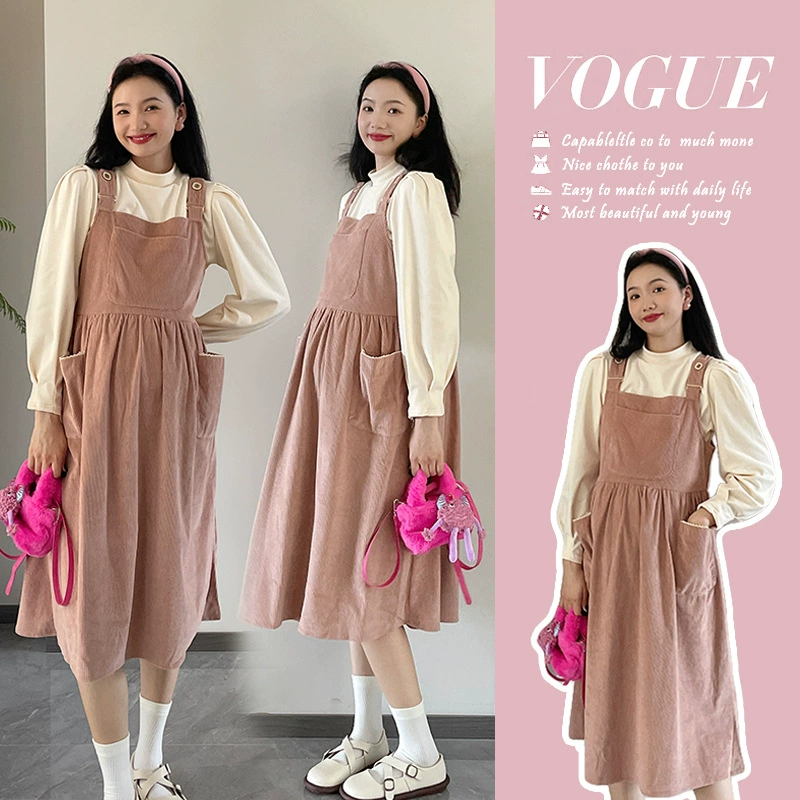 Реальный спот осенний свободный бархатный топ вельветовый бисс платье наряд для беременных