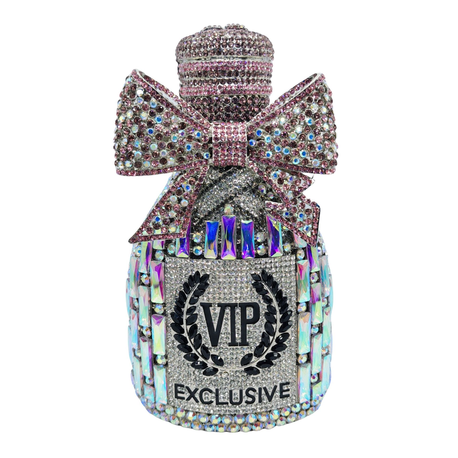 Botella de cristal embrague nuevo arco botella de vino diamantes bolsa de cena bolsa de mano bolsa de mujer