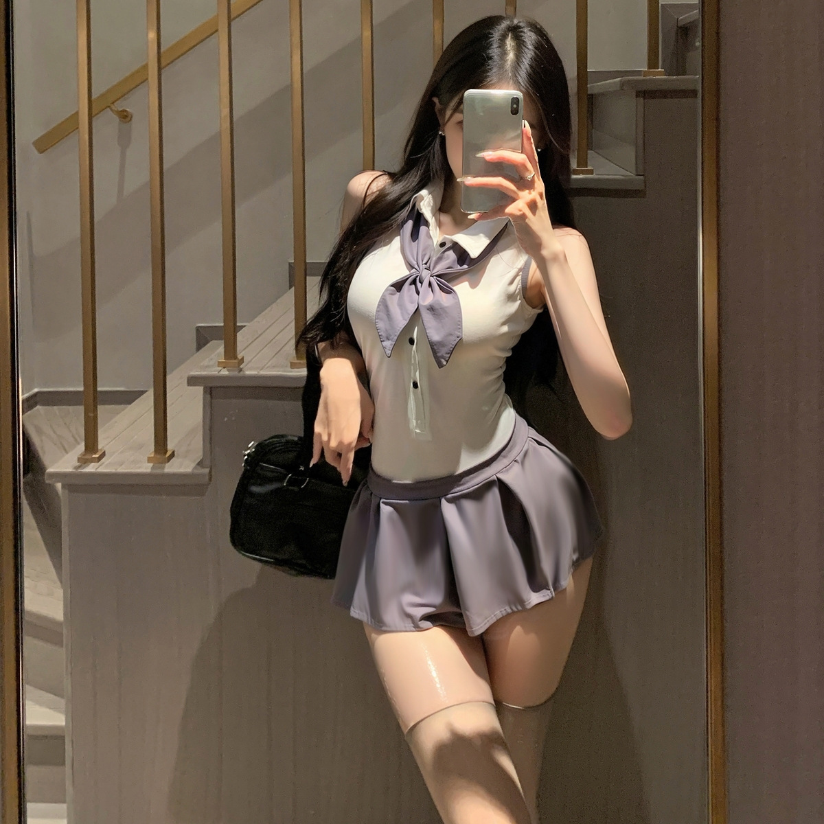 학생복 [나비넥타이+오픈점프수트+플리츠스커트]