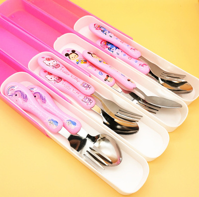 流行卡通餐具套裝兒童卡通不鏽鋼勺叉兩件套兒童開業禮品餐具套裝