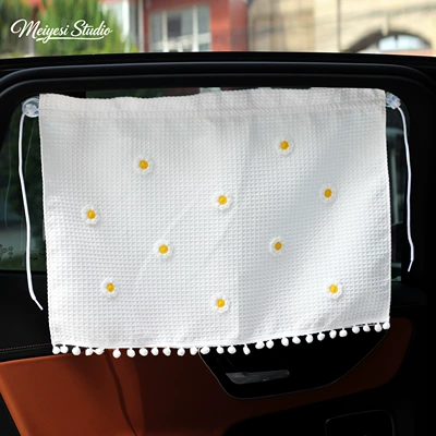 Car sunshade waffle curtain Car curtains - large-waffle-curtain-with-ten-flowers-suction-cup-style