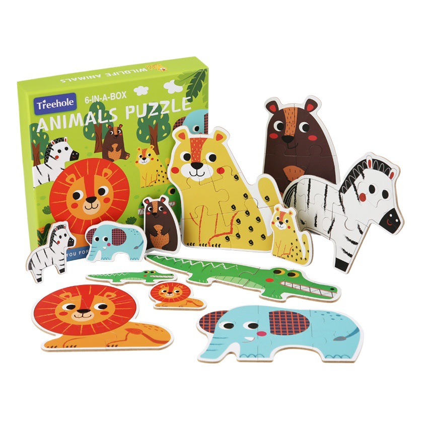 Rompecabezas de madera seis en un traje granja bosque animales marinos Iluminación cognitiva juguete rompecabezas educativo de los niños