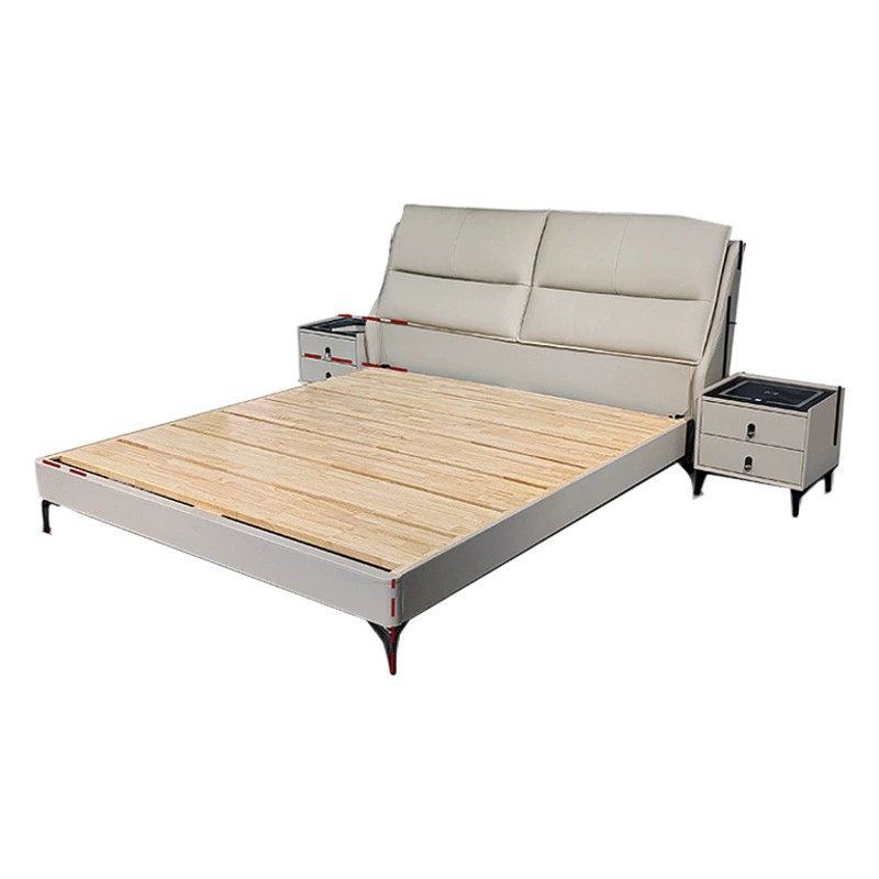 Бренд воловьей кожи первого слоя Итальянский стиль легкая Роскошная минималистская кожаная двуспальная кровать Минималистская мягкая кровать современное минималистское программное обеспечение для главной спальни