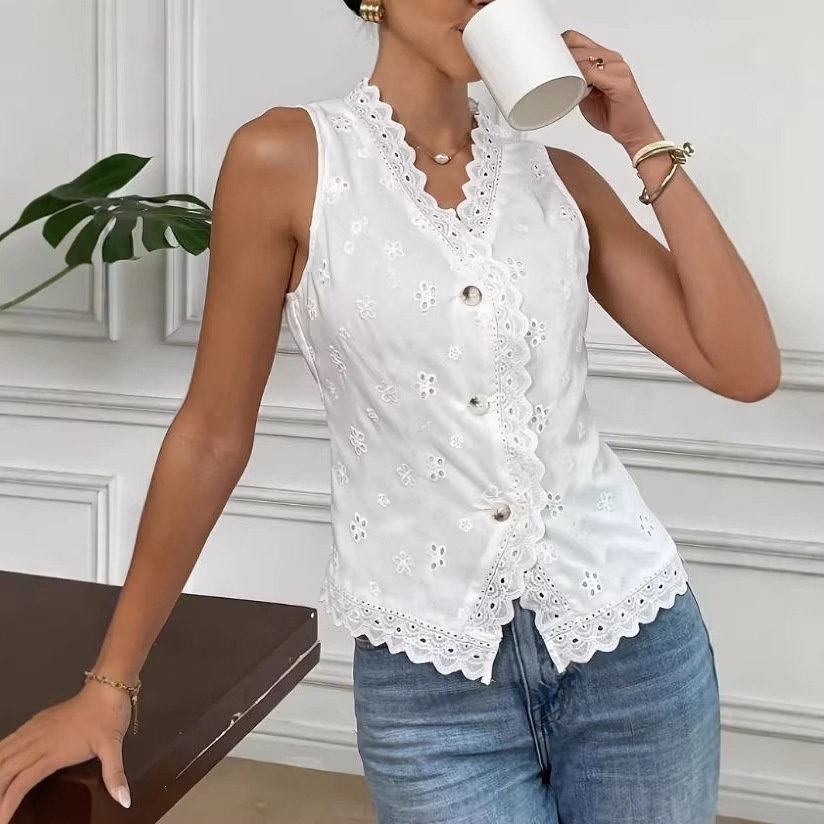 summer lace beach solid color shirt sleevless