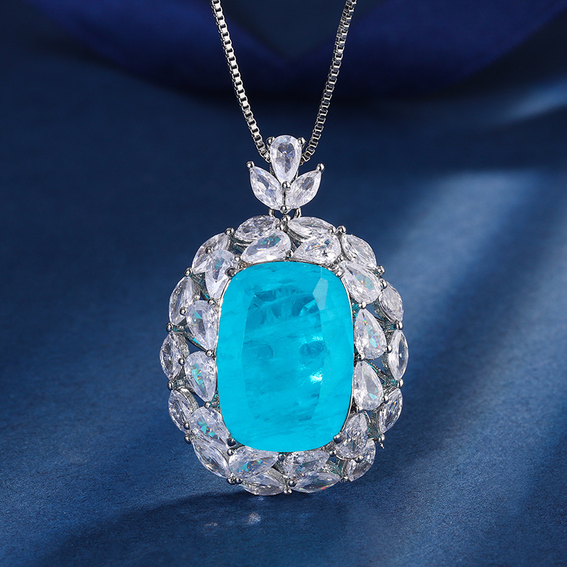 Zhuang Sheng joyería fondo de cobre chapado en oro artificial Esmeralda palaiba temperamento colgante grasa cuadrado piedra principal 13*18