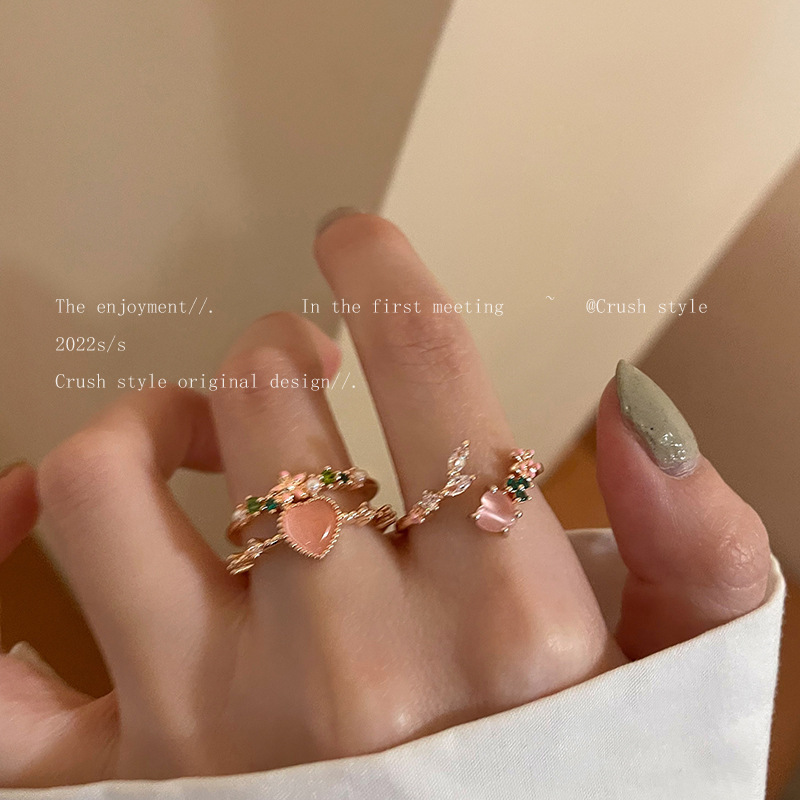 Double-Layer Heart Zircon Open Ring for Women, Japanese Style Design, Niche High-End Index Finger Ring, Popular Adjustable Ring Double-Layer Heart Zircon Open Ring for Women, Japanese Style Design, Niche High-End Index Finger Ring, Popular Adjustable Ring